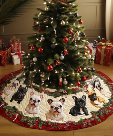 Magical Bulldog Quilted Christmas Tree Skirt — Premium Holiday Tree Base With Quilted Finish, Adorable Dog Design & Easy Machine Care