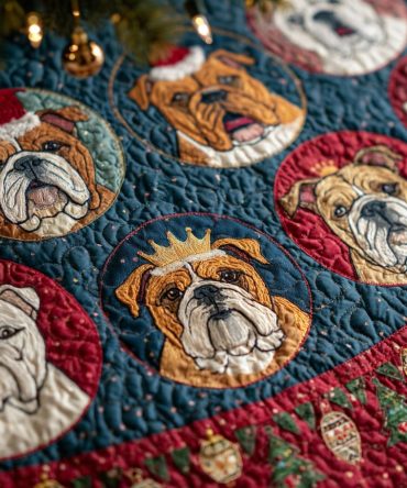 Bulldog Ornament Quilted Christmas Tree Skirt — Pet Lover’S Festive Base With Bulldog Motifs, Durable Quilting & Machine-Friendly Care