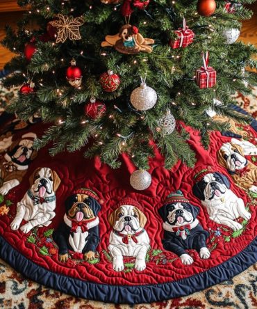 Bulldog Spirit Quilted Christmas Tree Skirt — Festive Bulldog Holiday Decor, Durable Quilting & Ideal Present For Dog Fans