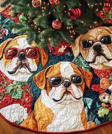 Bulldog Yuletide Joy Quilted Tree Skirt — Festive Bulldog-Themed Holiday Skirt, Plush Quilting, Easy-Care & Great For Gifting