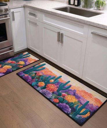 Cactus Garden Kitchen Area Rug - Non-Slip, Machine-Washable Runner With Botanical Desert Accents For Warm Kitchens