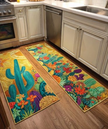 Cactus Horizon Kitchen Area Rug - Non-Slip, Machine-Washable Runner With Scenic Desert Design For Everyday Use