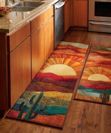 Southwest Cactus Spirit Kitchen Area Rug - Non-Slip, Machine-Washable Runner With Desert Motif For Rustic Home Décor