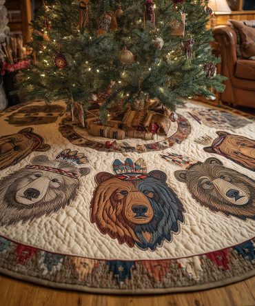 Call Of The Ancients Quilted Christmas Tree Skirt — Rustic Woodland Holiday Decor For Cozy Cabin Homes