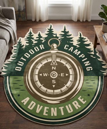 Camp Badge Themed Rug — Custom-Shaped Kids Area Rug For Playrooms & Bedrooms, Soft Plush, Non-Slip, Easy Maintenance, Rustic Charm
