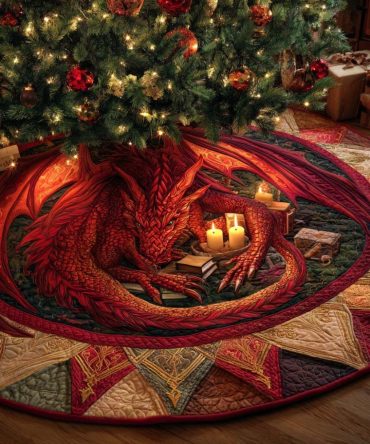 Candlelight Sentinel Quilted Tree Skirt — Warm Candlelit Quilted Skirt For Intimate, Elegant Christmas Ambiance