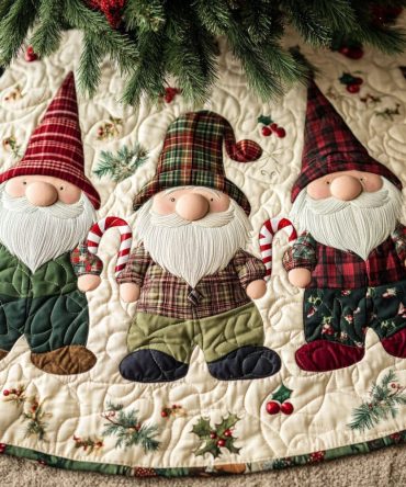 Candy Cane Companions Quilted Tree Skirt — Classic Candy Cane Stripes & Festive Characters, Soft Quilting For Joyful Holiday Styling
