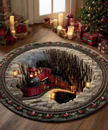 Candy Cane Stripe Round Area Rug — Bold Red & White Holiday Round Rug For Mantel, Entryway, Family Room, Cozy Seasonal Decor