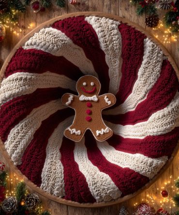Festive Gingerbread Man Round Rug — Plush Holiday Carpet For Entryway, Kids Room & Stair Landing, Non-Slip Accent