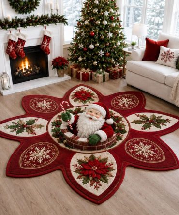 Candy Santa Shaped Area Rug — Festive Santa Claus Candy-Themed Holiday Floor Mat, Plush, Non-Slip & Machine Washable