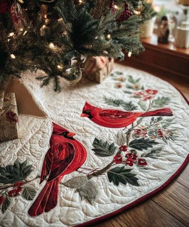Charming Cardinal Quilted Christmas Tree Skirt — Festive Red Bird Design For Holiday Living Room & Gift-Worthy Seasonal Decor