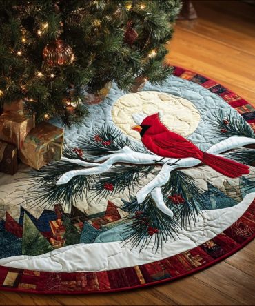 Cardinal Haven Quilted Tree Skirt — Traditional Red Cardinal Holiday Base Cover With Cozy Quilting And Timeless Seasonal Appeal