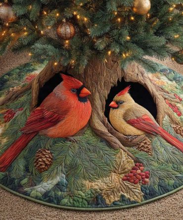 Cardinal Hearth Haven Quilted Christmas Tree Skirt — Premium Holiday Tree Base Decor, Soft Quilting, Festive Accent For Home & Gifts
