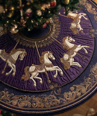 Carousel Horse Dream Quilted Tree Skirt — Decorative Holiday Quilted Skirt With Whimsical Horse Motif For Festive Ambiance