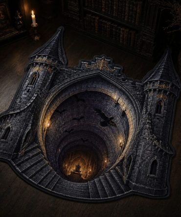 Castle Portal Statement Rug — Medieval Castle Custom-Shaped Area Rug For Gothic & Fantasy Décor, Plush Non-Slip Floor Accent For Living Areas