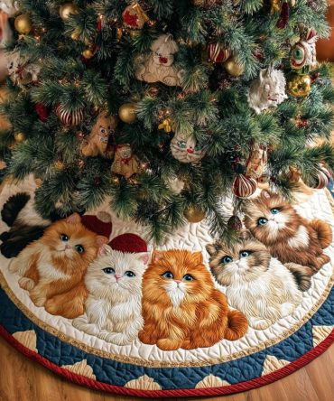 Cat Haven Quilted Christmas Tree Skirt — Elegant Feline Holiday Base With Soft Quilting, Perfect For Cat Lovers & Gift Giving