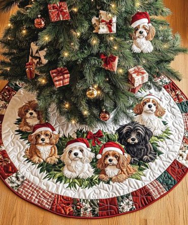 Cavapoo Love Quilted Tree Skirt — Heartfelt Holiday Decor, Soft Textured Cotton-Blend, Perfect Gift For Dog Families