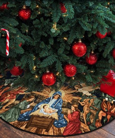 Celestial Blessing Quilted Tree Skirt - Starry Nativity Holiday Decor, Handcrafted Quilted Accent For Home & Church