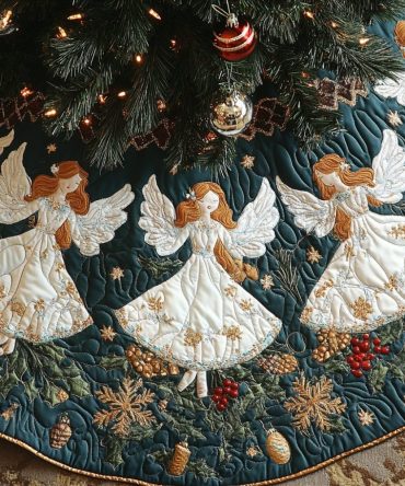 Celestial Carols Quilted Tree Skirt — Star & Choir Motif, Luxurious Holiday Base Cover For Festive Mantels And Tree Displays