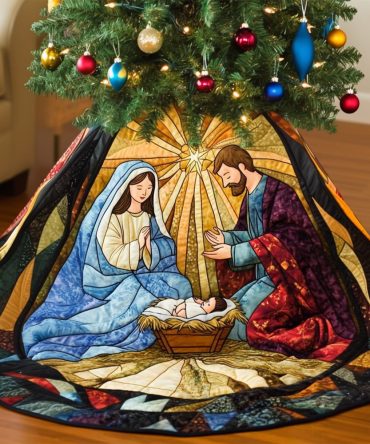 Celestial Glow Holiday Quilted Tree Skirt — Luxurious Festive Christmas Tree Skirt With Soft Stitching, Elegant Starry Design