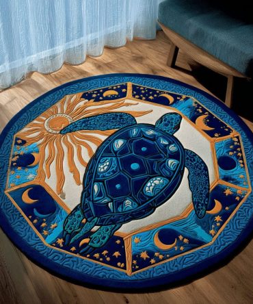 Celestial Journey Round Rug - Nautical Shell & Star Motif With Premium Pile, Non-Slip Backing And Easy-Care Fibers For Living Rooms And Seaside Homes