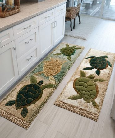 Celestial Turtle Kitchen Mat - Charming Sea Turtle Microfiber Runner With Anti-Slip Grip, Machine-Washable & Cozy