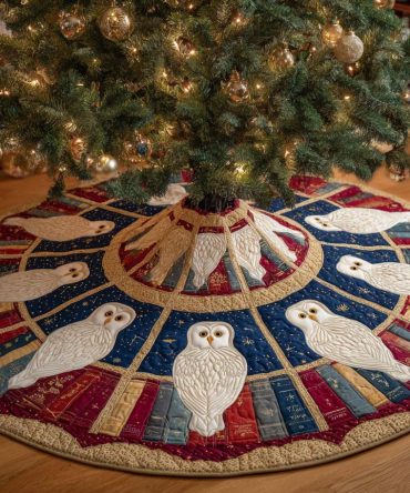 Celestial Quilted Christmas Tree Skirt — Starry Night Blue Holiday Tree Skirt, Premium Quilted Festive Accent For Home