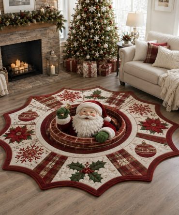Charming Santa Shaped Area Rug — Cute Santa Claus Holiday Floor Mat, Plush Comfort, Non-Slip Backing & Durable Holiday Print