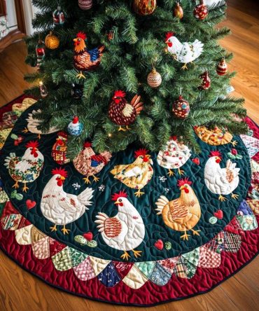 Cheerful Chicks Quilted Christmas Tree Skirt — Playful Chick Motif Holiday Skirt For Farmhouse & Family-Friendly Décor