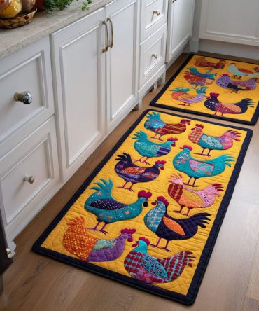 Country Chicken Garden Kitchen Rug — Durable, Non-Slip Runner, Machine Washable, Brighten Farmhouse & Country Kitchens