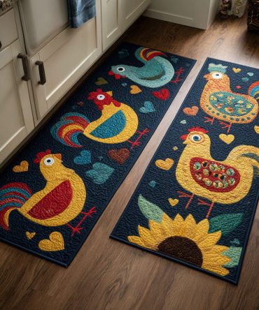Chicken Grove Farmhouse Kitchen Runner Rug - Rustic Chicken Print, Non-Slip Microfiber, Machine Washable, Durable Comfortable Mat For Cottage Kitchens