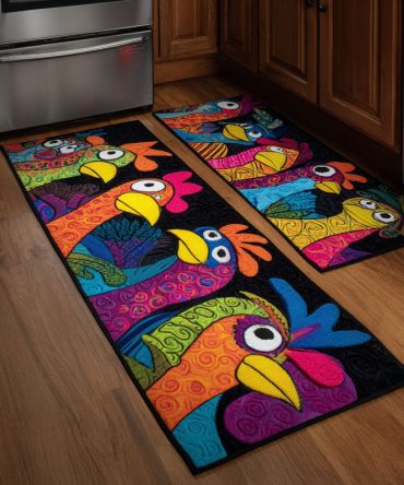 Chicken Spring Farmhouse Kitchen Rug - Cheerful Hen & Floral Design, Non-Slip Machine Washable Microfiber Mat, Cushioned Comfort For Cozy Kitchens