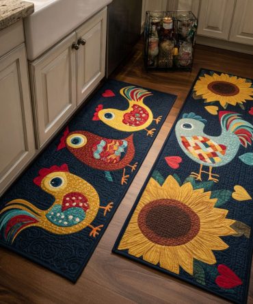 Chicken Valley Country Kitchen Rug - Pastoral Hen Scene, Non-Slip Absorbent Microfiber Mat, Machine Washable, Soft Anti-Fatigue Cushioning