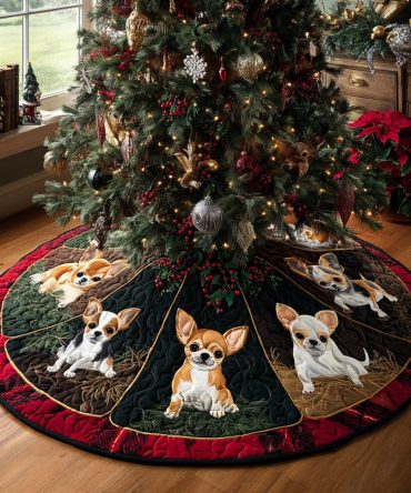 Warm Quilted Chihuahua Christmas Tree Skirt — Soft Holiday Tree Skirt For Dog Lovers, Cozy Pet-Themed Décor & Gift-Ready Design