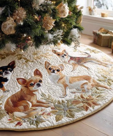 Chihuahua Blessing Quilted Christmas Tree Skirt — Heartwarming Small Dog Holiday Skirt, Cozy Quilted Fabric, Gift Box Ready