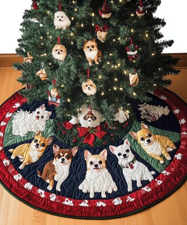 Chihuahua Christmas Quilted Tree Skirt — Cute Chihuahua Holiday Base, Soft Quilted Christmas Décor For Small-Dog Lovers