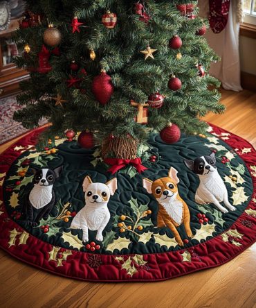 Chihuahua Miracle Quilted Tree Skirt — Charming Small Dog Christmas Skirt, Festive Quilting, Soft & Machine Washable