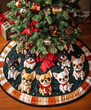 Chihuahua Noel Wishes Quilted Tree Skirt — Charming Chihuahua Christmas Tree Skirt, Quilted Holiday Decor For Small Dog Lovers