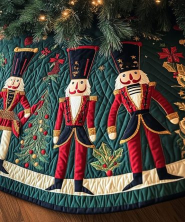 Christmas Brigade Quilted Tree Skirt — Festive Brigade Design, Thick Quilting & Protective Lining For Holiday Centerpieces