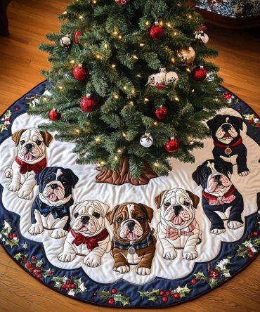 Classic Christmas Bulldog Quilted Tree Skirt - Festive Bulldog Design For Holiday Décor, Soft Quilting, Perfect Pet Lover Gift