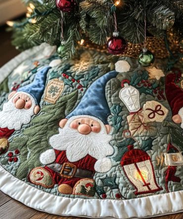Vintage Carousel Quilted Christmas Tree Skirt — Premium Holiday Tree Skirt With Festive Embroidery For Elegant Home Décor