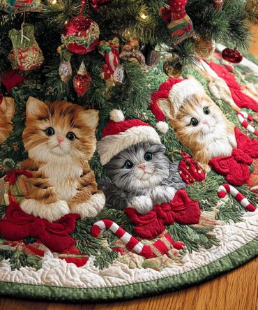 Christmas Cat Whiskers Quilted Tree Skirt — Whimsical Cat Whisker Holiday Skirt, Soft Quilting & Practical Machine Care