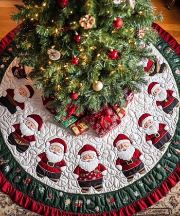 Joyful Christmas Cheer Quilted Tree Skirt - Classic Holiday Pattern, Plush Quilting, 48" Round, Easy Care & Giftable