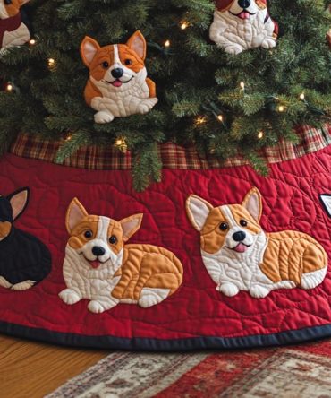 Classic Christmas Corgi Quilted Tree Skirt — Timeless Holiday Design With Adorable Corgi Scenes, Soft Quilting & Easy-Care Fabric