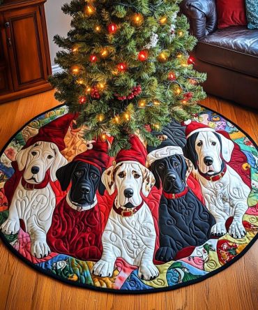 Premium Quilted Christmas Tree Skirt — Great Dane Parade Holiday Design, Festive Pet-Themed Décor, Soft Durable Finish, Gift-Ready