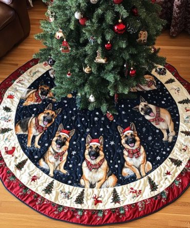 Holiday-Ready Quilted German Shepherd Tree Skirt — Charming Christmas Decor For Dog Owners, Soft Padding & Easy Care