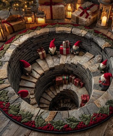 Christmas Gnome Well Round Rug — Festive Plush Holiday Carpet For Doorways, Stairs & Kids Rooms, Cozy Non-Slip Accent