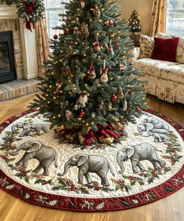 Christmas Herd Quilted Tree Skirt — 48-Inch Playful Animal Holiday Base, Colorful Patchwork, Durable Quilting & Easy Care