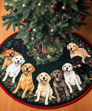Christmas Labrador Quilted Tree Skirt — Classic Labrador Holiday Design, Generously Sized, Soft Quilting For Warm Seasonal Styling