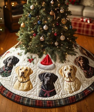 Christmas Pup Love Quilted Tree Skirt — 48In Adorable Puppy Holiday Skirt, Reversible Polyester, Machine-Washable For Easy Care